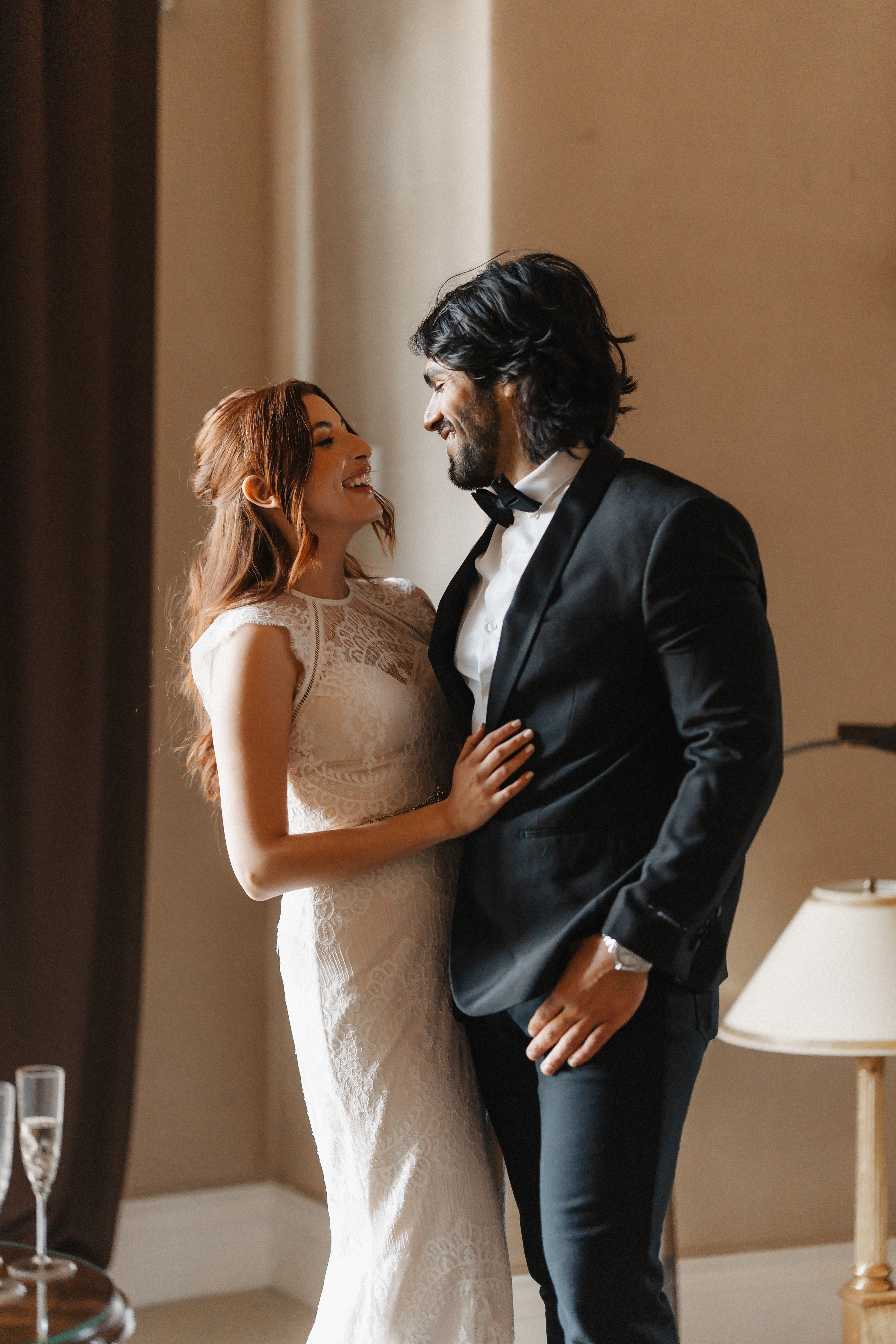 Intimate indoor couple portrait at The Royal Pita Maha, Ubud